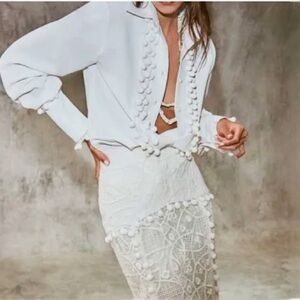 Alexis White Blouse with Pom Pom Details